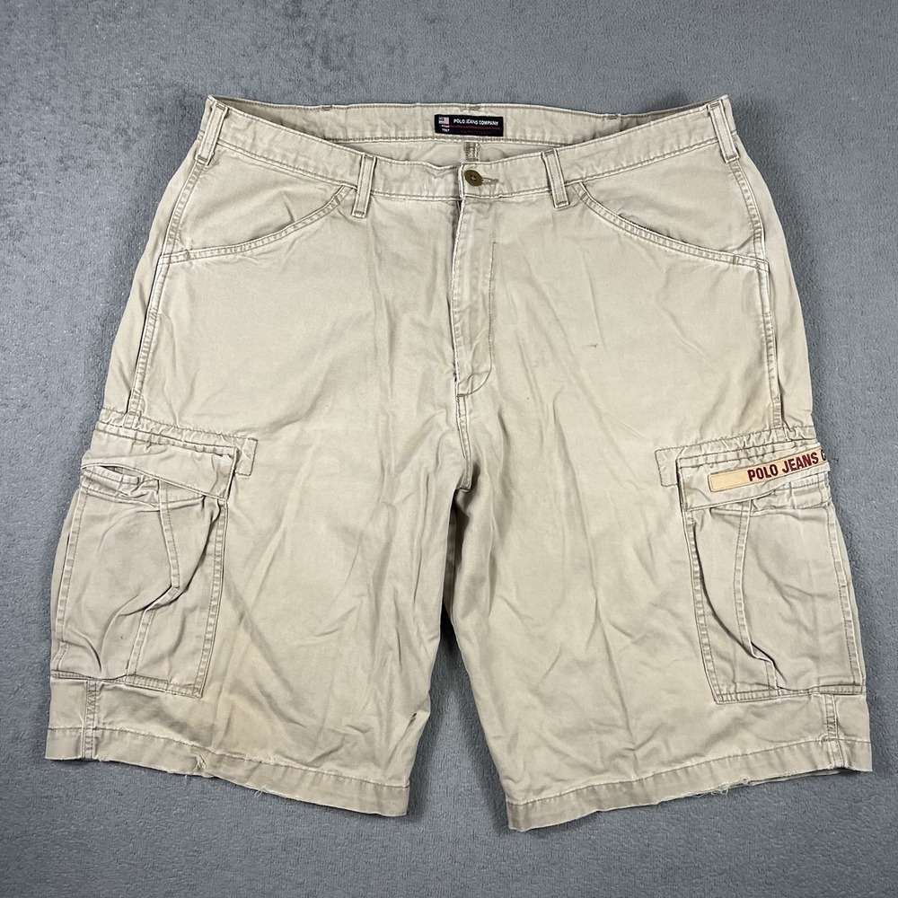 Polo Jeans Co Ralph Lauren Cargo Freighter Shorts Y2k Baggy Khaki Distressed